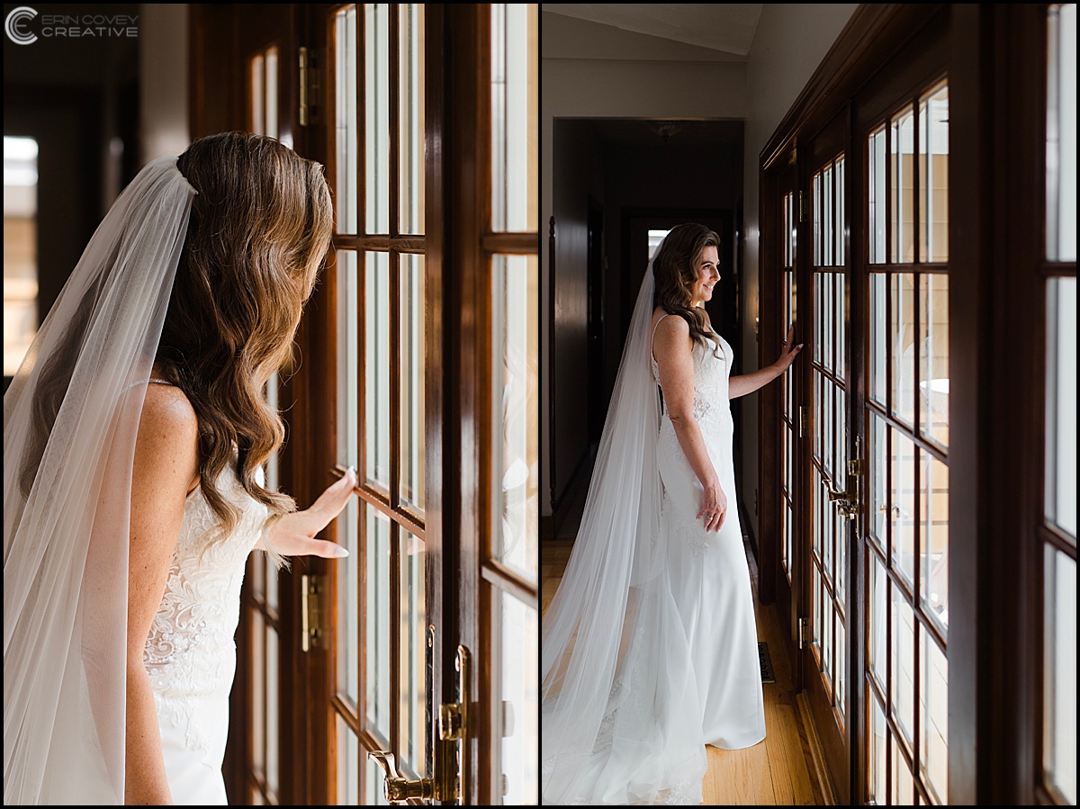 Bride Looking Out French Doors