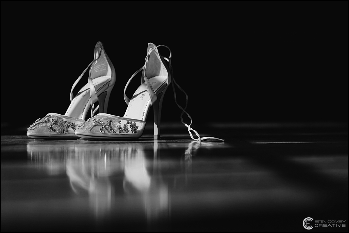 Black and White Photo of Wedding Shoes