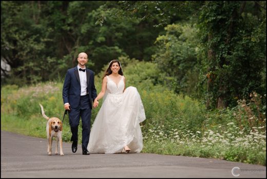 Upstate NY Wedding Photos of Bride and Groom with Their Dog